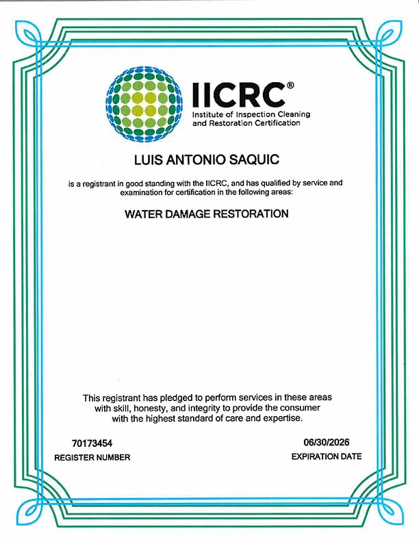 Luis Saquic IICRC License
